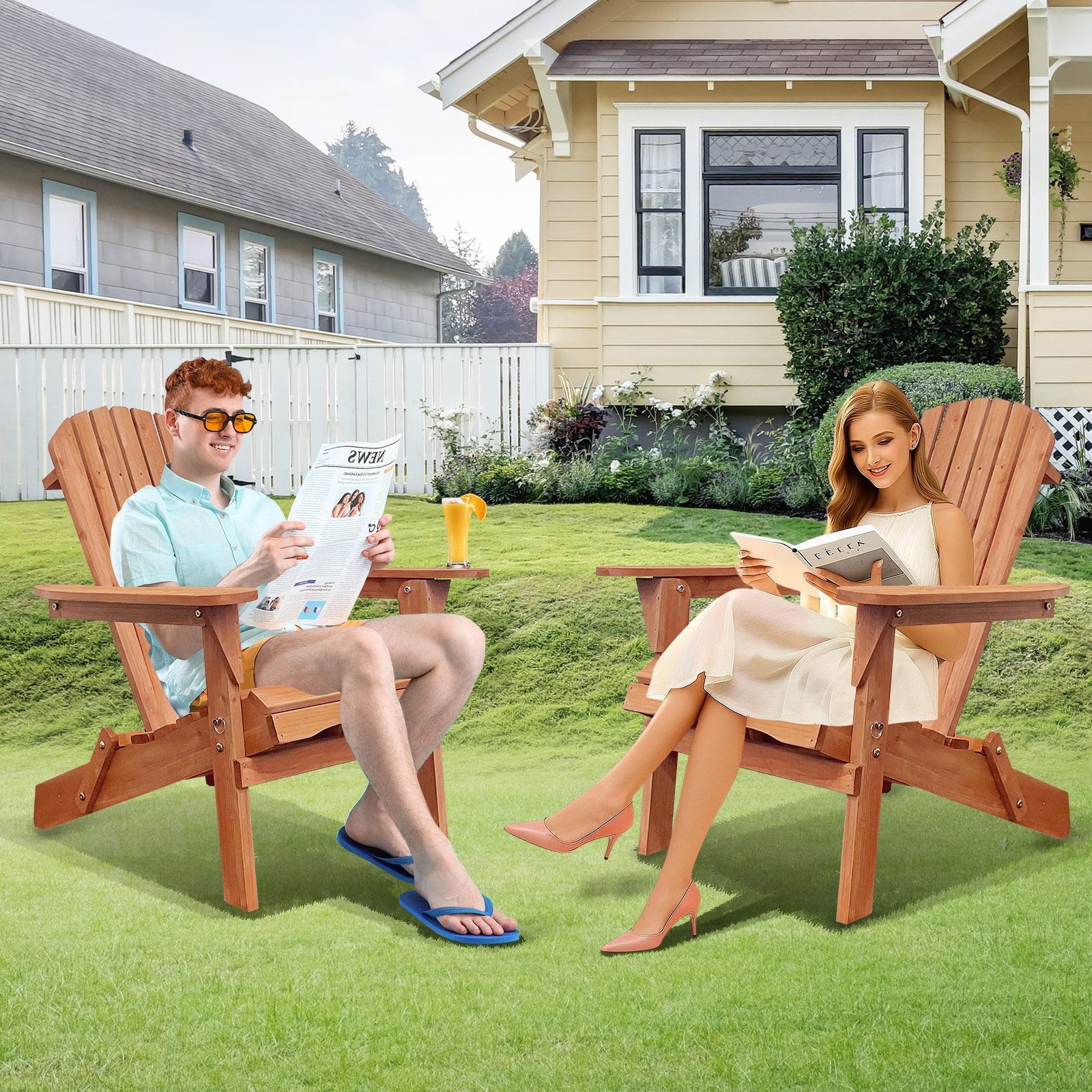 Folding Adirondack Chair Wood Outdoor Furniture Patio Back Yard Beach Lounge Seat Foldable Garden Fire Pit Lawn Pool Side Deck Porch Weather Resistant