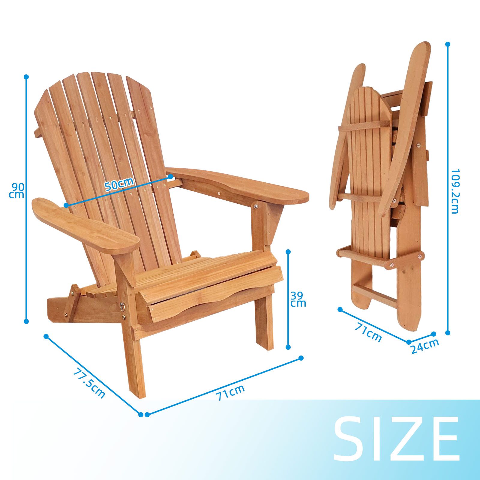 Folding Adirondack Chair Wood Outdoor Furniture Patio Back Yard Beach Lounge Seat Foldable Garden Fire Pit Lawn Pool Side Deck Porch Weather Resistant