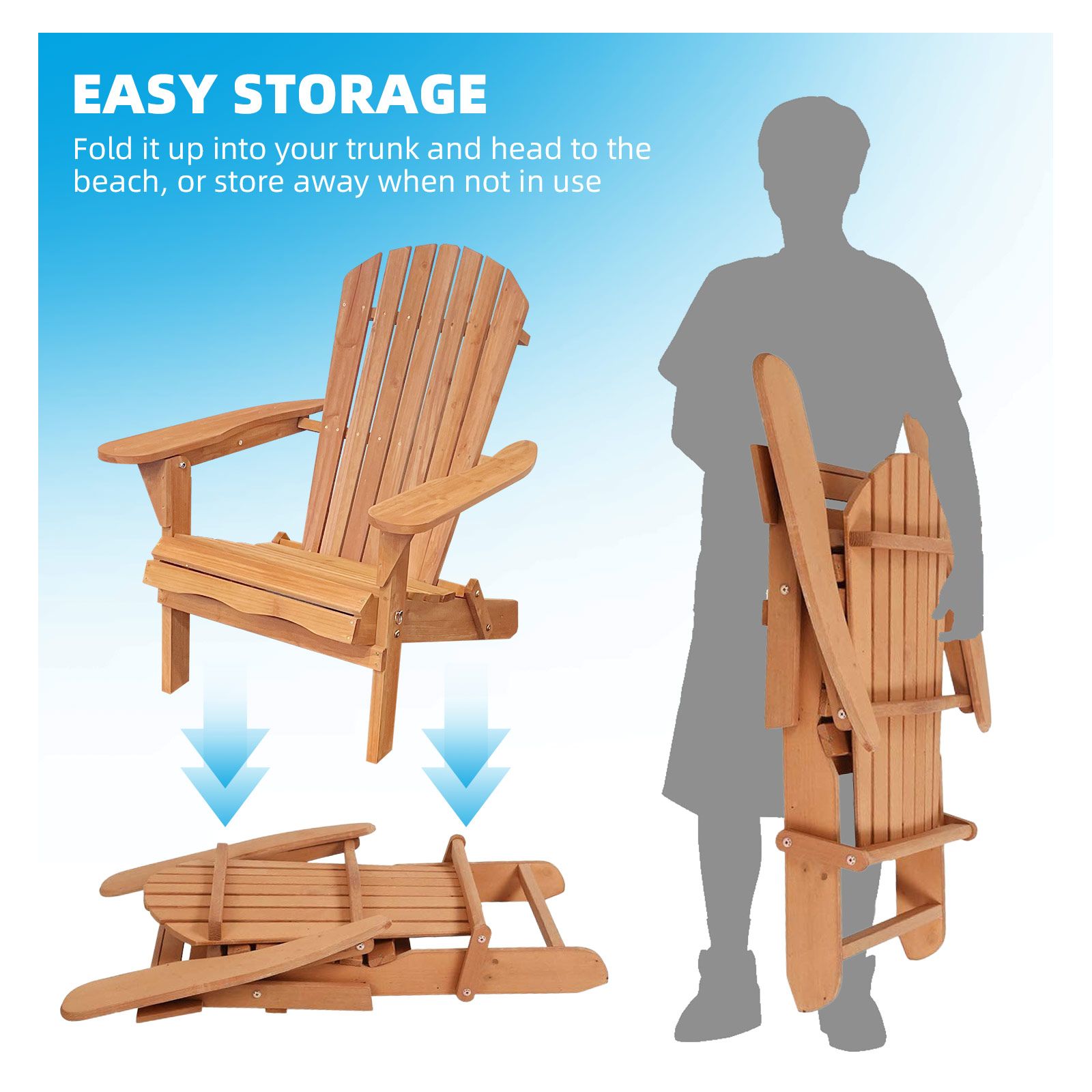 Folding Adirondack Chair Wood Outdoor Furniture Patio Back Yard Beach Lounge Seat Foldable Garden Fire Pit Lawn Pool Side Deck Porch Weather Resistant