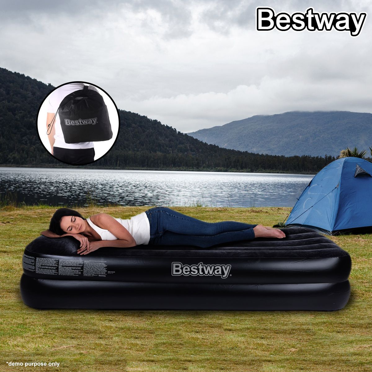 Bestway Comfort Quest Deluxe Single Size Inflatable Mattress/Air Bed with Built-In Pillow
