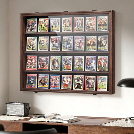 Sports Card Display Case UV Graded Wall Mounted Cabinet NBA Basketball Football Baseball Hockey PSA Comic Pokemon Game Trading Cards Holder Lockable
