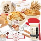 Sourdough Starter Kit for Beginners Bread Baking Supplies Bread Making Tools 9 Inch Round 10 Inch Oval Banneton Bread Proofing Basket Set with Dough Whisk