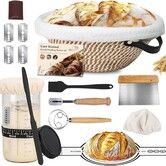 Sourdough Bread Starter Kit Cotton Banneton Proofing Basket 10" Round,Sourdough Kit Bread Baking Supplies with Starter Jar,Dough Whisk,Bread Lame Sling