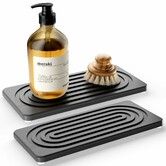 2 PCS Water Absorbing Stone Tray for Sink,Quick Drying Diatomite Bathroom Tray Countertop,Stone Drying Mat,Soap Dish Dispenser Vanity Organizer,Grey