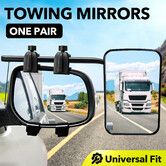 2 Towing Mirrors Caravan Car Safety Convex Flat Mirror Clipon Side 4X4 Trailer Heavy Duty Multi Fit Clamp On Truck Offroad Camper Travel RV Vehicle