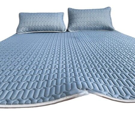 Ice Silk Cooling Mattress Protector Summer Latex Bed Cover 220x200cm Washable 3PCS Sheet Pillowcase Set Christmas Gift COL Blue