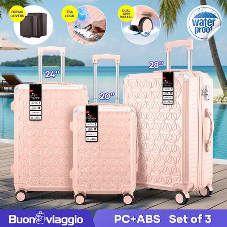 3 Piece Luggage Set Suitcases Carry On Traveller Bags Hard Shell Trolley Checked Bag TSA Lock Lightweight Travelling Cabin Hand Baggage Rolling Wheels