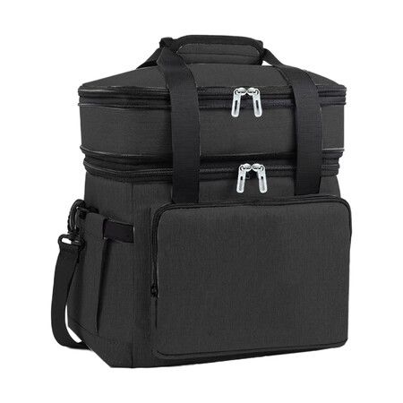 Double Deck Lunch Bag,18L Insulated And Leakproof,With Shoulder Strap,Perfect For Office,School,Outdoor,Picnic Color Black