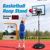 Portable Basketball Hoop Stand System 1.2-1.7m Adjustable Height LED Scoreboard Backboard Basket Ball Goal Ring Rim Net Outdoor Sports Game Play Set