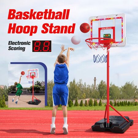 1.2m-2.5m Portable Outdoor Basketball Hoop Stand System LED Backboard Scoreboard Adjustable Height Basket Ball Goal Ring Rim Net Sports Game Play Set