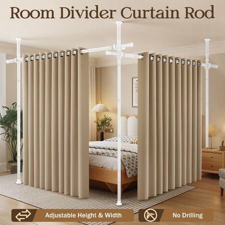 Room Divider Curtain Rod Tension No Drill Temporary Wall Partition Separation Privacy Separator Adjustable Floor to Ceiling Office Living Sitting Space
