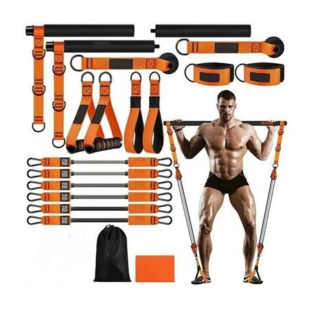Pilates Bar Kit with Resistance Bands,Heavy Duty Pilates Equipment for Men,Training Bands with Handles for Legs,Shoulders,Portable Workout Equipment,Orange