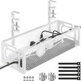 Cable Management Under Desk Cable Management No Drill,Metal Cable Organiser with Clamp for Standing Desk,Cord Organiser for Home Office,White