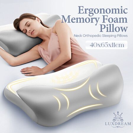 Memory Foam Cervical Pillow Ergonomic Orthopaedic Contour Neck Support Pressure Relief Shoulder Back Side Stomach Sleeper Cooling Cover Luxdream