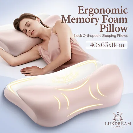 Memory Foam Cervical Pillow Orthopaedic Ergonomic Contoured Neck Support Pressure Relief Back Side Stomach Sleepers Breathable Cooling Cover Luxdream