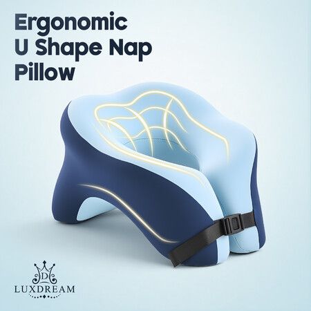 U Shape Neck Nap Pillow Travel Memory Foam 360-Degree Head Support Ergonomic Comfortable Lightweight Bedside Airplane Blue Luxdream