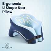 U Shape Neck Nap Pillow Travel Memory Foam 360-Degree Head Support Ergonomic Comfortable Lightweight Bedside Airplane Blue Luxdream