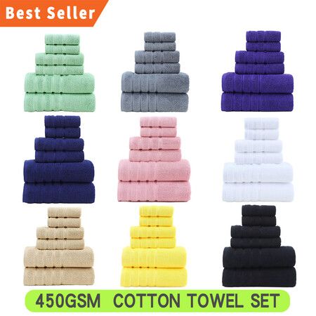 Premium Bath Towel Set (Pack of 6)，2 Bath Towels, 2 Hand Towels & 2 Face Towels，100% Combed Cotton，Super-Soft & Absorbent，Rapid-Drying Durability