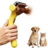 Grooming Rake for Dogs & Cats, Deshedding Brush for Long haired Pets, Dog Brush for Shedding with Release Button Yellow