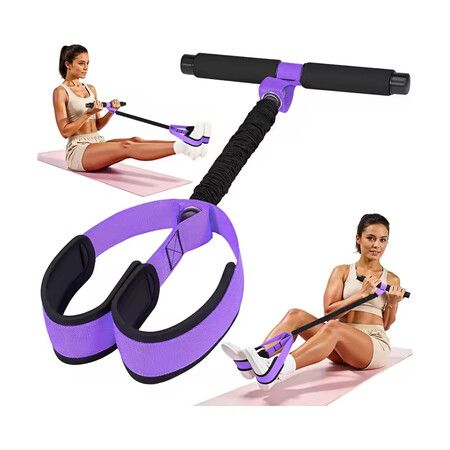 Durable Pedal Resistance Band with Handle,Thickened Latex Tubes and Soft Foam Fabric Foot Pedal,Sit Up Exercise Equipment for Abdomen,Core(Purple)