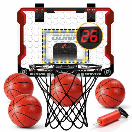 Over The Door Basketball Hoop LED Scoreboard Mini Indoor Goal Backboard Ring Net System Breakaway Rim Outdoor Kids Basket Balls Game Sports Play Set