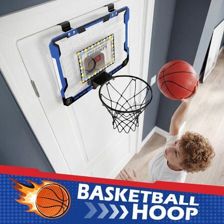 Mini Basketball Hoop Over the Door Goal Ring Backboard System Net LED Scoreboard Indoor Sports Childrens Kids Game Play Activity Centre Pump 39x28cm