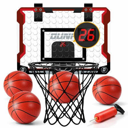 Basketball Hoop Ring Breakaway Rim Net Over the Door Scoreboard Hanging Goal Backboard System 39x28cm Childrens Adults Indoor Sports Game Playground