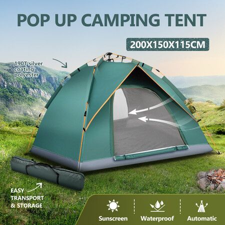 Pop Up Beach Tent Shelter Camping Instant Dome Family Shade Automatic Hiking Fishing Sun Rain Picnic Outdoor Waterproof Portable Bag 200x150x115cm