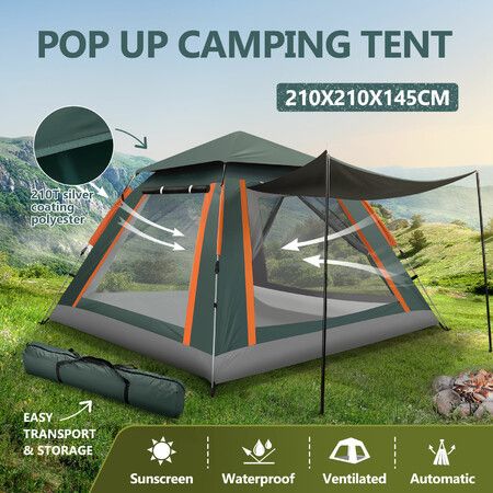 3 Person Beach Tent Pop Up Camping Shelter Auto Instant Dome Family Shade Hiking Fishing Sun Rain Picnic Outdoor Waterproof Portable 210x210x145cm