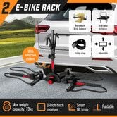 2 Ebike Rack Electric Bicycle Carrier Hitch Rear Mount Platform Vehicle Car SUV Foldable 2 Inch Receiver Steel 73kg Mountain Bike Storage Holder Stand