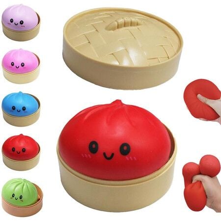 Dumpling Squishies Toy,Giant Glitter Dumpling,Colorful Dumplings Stress Balls Fidget Sensory Toy,Squeeze Dough Ball Stress Relief Hand Toys (Red)