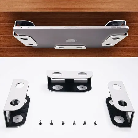 Under Desk Laptop Storage Mount, Metal Under Desk Device Holder, for Devices Up to 1.37 inch Thick, MacBook, Mini, Keyboard, Router, White