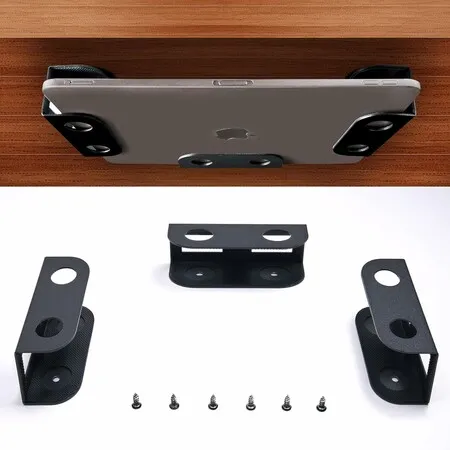 Under Desk Laptop Storage Mount, Metal Under Desk Device Holder, for Devices Up to 1.37 inch Thick, MacBook, Mini, Keyboard, Router, Black