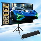Projector Screen 100 Inch 4K Ultra HD 16:9 TV Rear Projection Tripod Stand Lightweight Portable Indoor Outdoor Home Movie Theatre Cinema Presentation