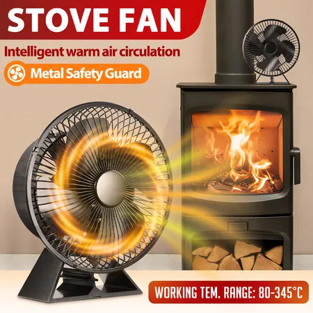 Stove Fan Heat Powered Blade Fireplace Top Wood Burning Log Burner Thermal Non Electric Heater Fast Quiet Efficient Accessories Metal Safety Guard