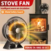 Stove Fan Heat Powered Blade Fireplace Top Wood Burning Log Burner Thermal Non Electric Heater Fast Quiet Efficient Accessories Metal Safety Guard