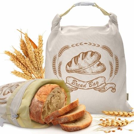 Large Linen Beeswax Bread Bags Reusable Double-Lock Freezer Baking Container Gift Giving for Homemade,Loaf,Sourdough,Food Storage(1 Pack)