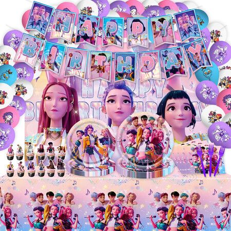 Kpop Party Supplies Set,  K Pop Birthday Decorations Demon Tableware Kit for Boys Girls Kpop Theme Serves 10 Guests