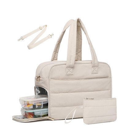 Lunch Tote Bag for Women Work,17.3 Inch Laptop Purse with Insulated Lunch Compartment Coin Wallet for Meal Large Puffy Quilted Travel Duffle Bag