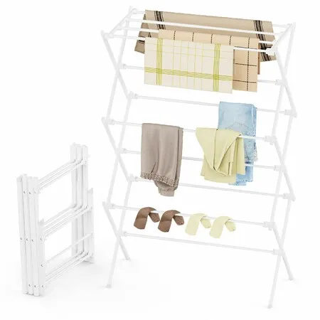 Drying Rack Clothing,3-Tier Clothes Drying Rack Foldable,Antirust Laundry Drying Rack Collapsible Use for Indoor & Outdoor,White