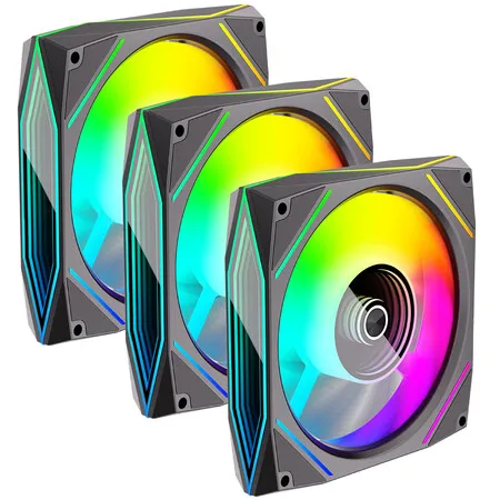 PC Computer Case Fan 3 Piece 120mm ARGB Cooling Silent Low Noise CPU Cooler DC 12V 4 Pin PWM 800-1800RPM Sleeve Bearing Infinity Mirror Lighting Black