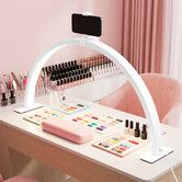 LED Beauty Desk Lamp Fill Light Half Moon Lash Extensions Salon Tattoo Eyelash Spa Facial Nail Skincare Makeup Tool Adjustable Brightness Phone Holder