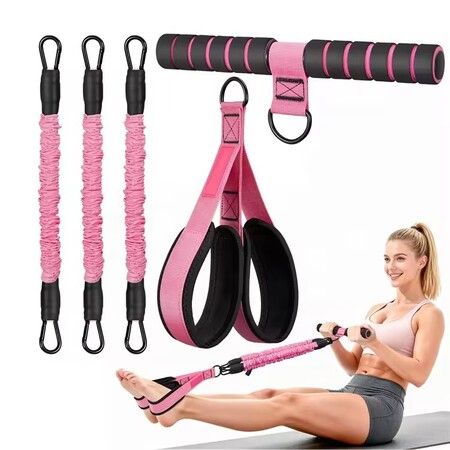 Multifunction Pedal Resistance Band with Handle, 3 Tube Adjustable Resistance Bands for Abdomen Leg Workout, Sit Up Exercise Equipment for Women (Pink)