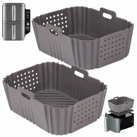 2 Pack Air Fryer Silicone Liners,Suitable with Ninja SL401 Double Basket Air Fryer Liners,Heat Resistant Easy Cleaning Air Fryers Oven Accessories Grey