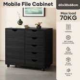 Mobile File Cabinet 5 Drawer Side Under Desk Filing Document Organiser Home Office Storage Cupboard Shelves Printer Stand Wooden Furniture 60x38x68cm