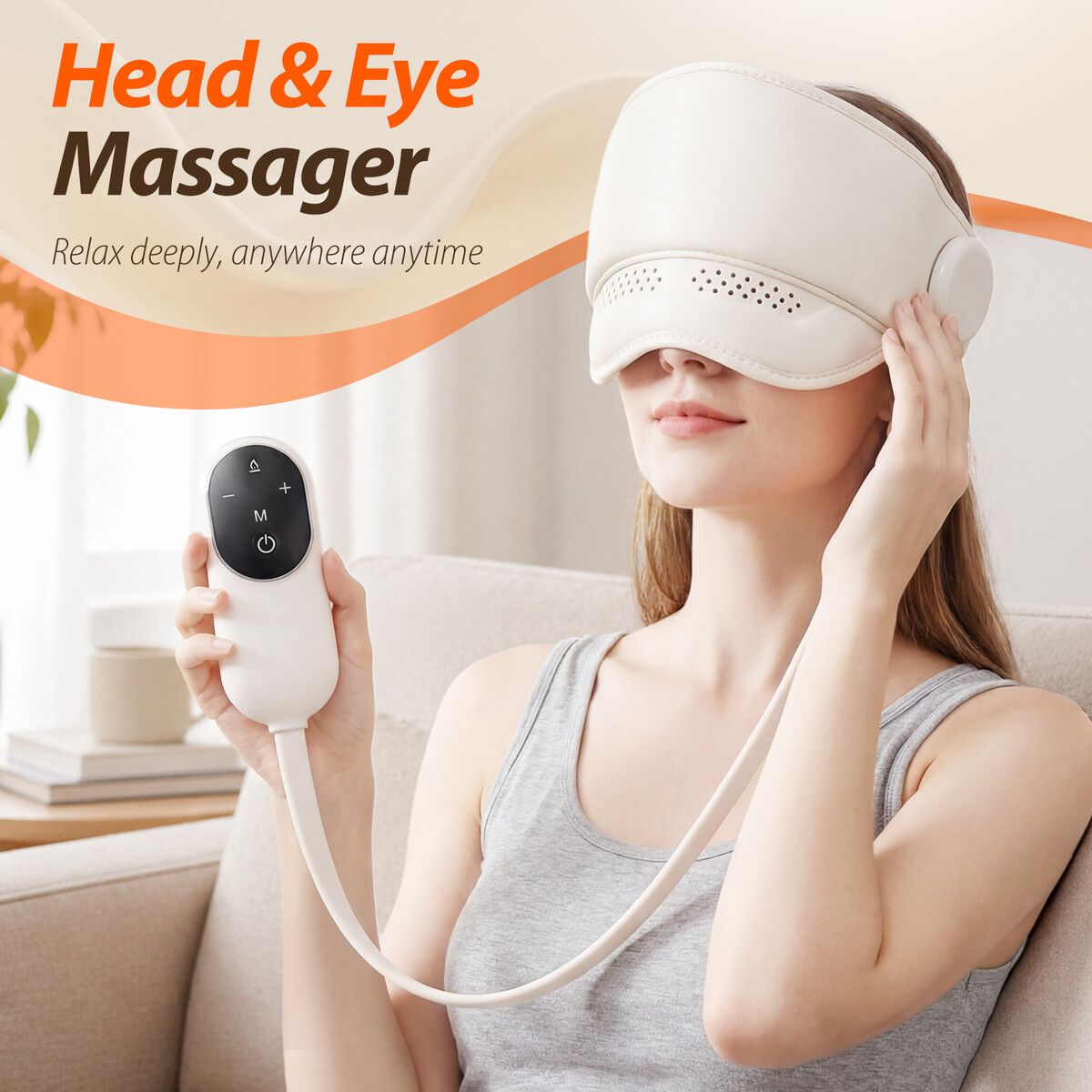 Head and Eye Massager Heated Pack Compress Airbag Scalp Relax Stress Relief Electric Massage Tool Sleep Mask Portable Adjustable Rechargeable Control