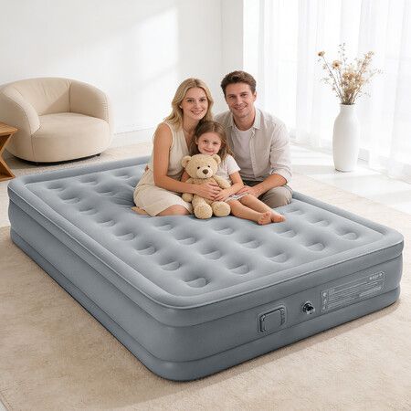 Queen Air Mattress 40cm Raised Inflatable Camping Blow Up Bed with Built In Pump Portable Home Guest Room Electric Airbed Comfortable Sleeping 295kg
