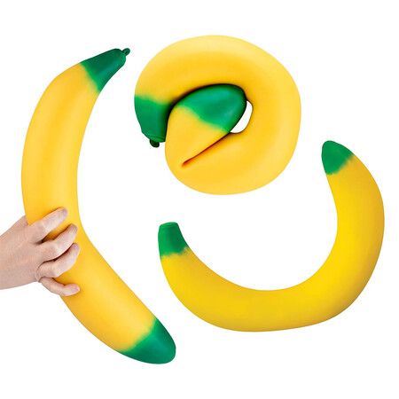 45CM Easy Sqweezy Giant Stretchy Banana, Stretches Up to 50CM Long, Huge Jumbo Sized Squishy Fruit Toy for Kids and Men Women