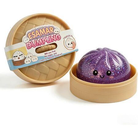 Dumpling Squeeze Toys,Glitter Dumpling Squeeze Toy with Steamer Box,Soft Dough Dumpling Stress Ball,Sensory Mystery Gifts,Classroom Prizes (Purple)