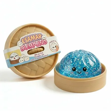 Dumpling Squeeze Toys,Glitter Dumpling Squeeze Toy with Steamer Box,Soft Dough Dumpling Stress Ball,Sensory Mystery Gifts,Classroom Prizes (Blue)